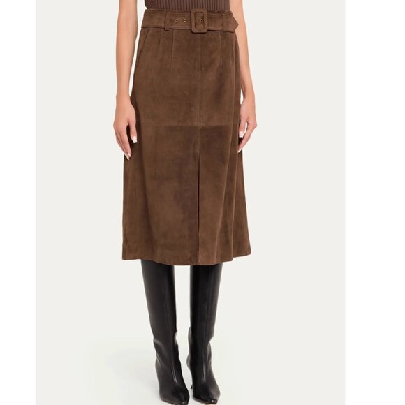 NWT Veronica Beard Alexie Belted Suede A-Line Skirt Mocha Camel Brown Quiet Lux - Picture 11 of 11
